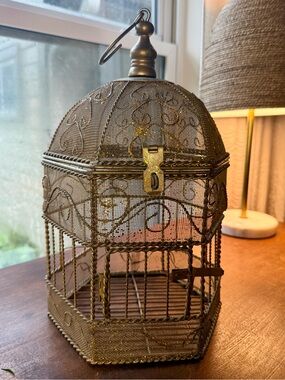 Decorative Gold Wire Birdcage with Hinged Dome Top Home Decor 13”